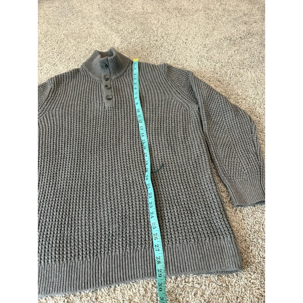 Banana Republic Sweater Men XL Gray Mock Neck Henley Button Ribbed Knit Pullover